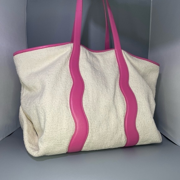 Palm Angels Pink Leather Logo Tote Bag Shoulder Carryall Large Display Model - Picture 10 of 16